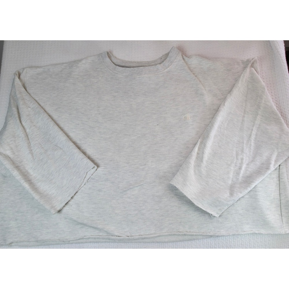 Champion Sweatshirt Mens 5XL Gray Raw Hem Cropped Fit Athletic Fleece Pullover